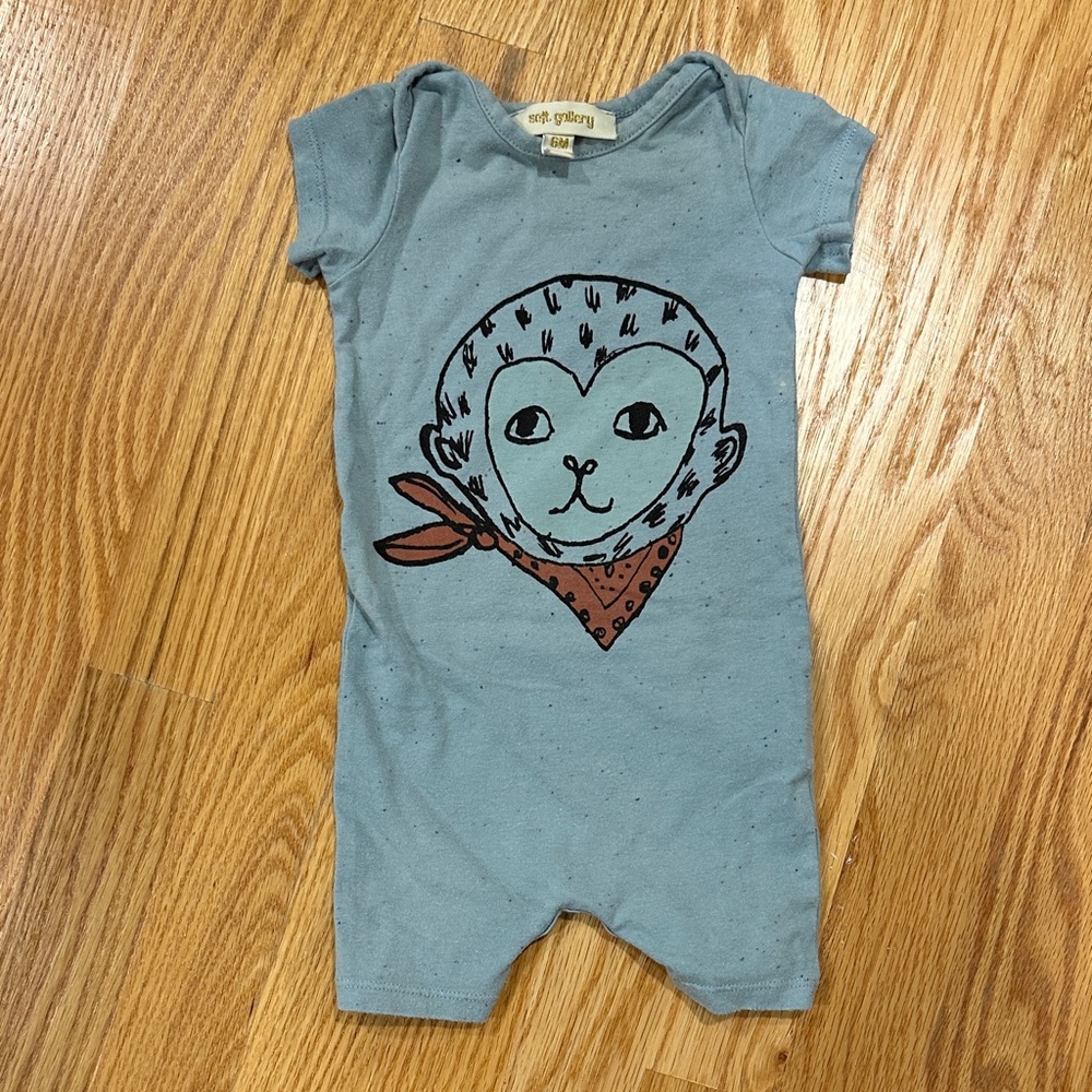 Soft Gallery Blue Monkey Graphic Bodysuit